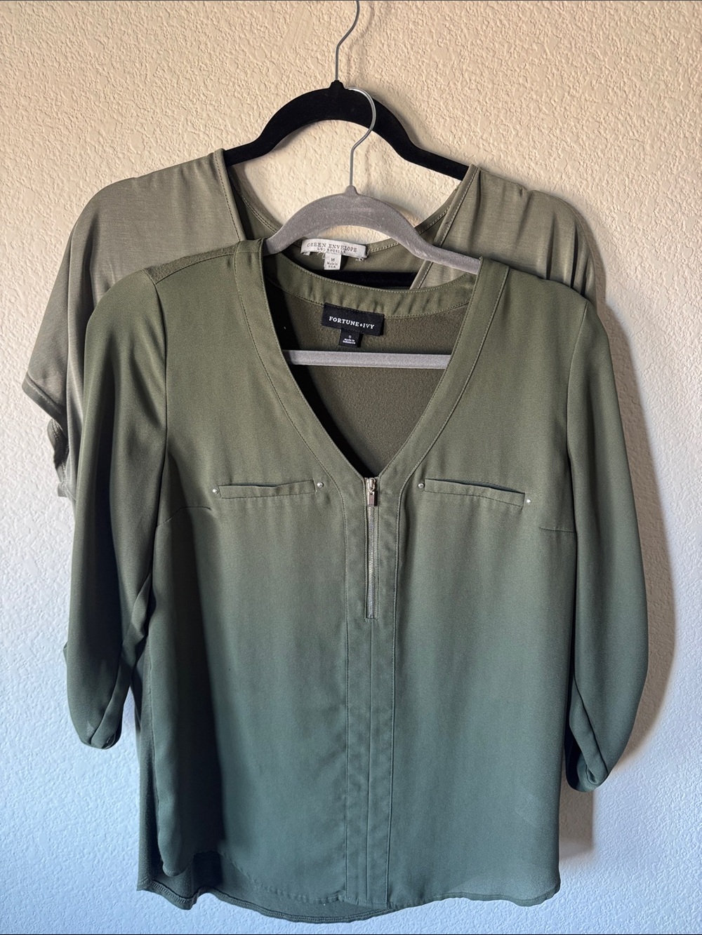 Portmans Olive Green V-Neck Zip Blouse